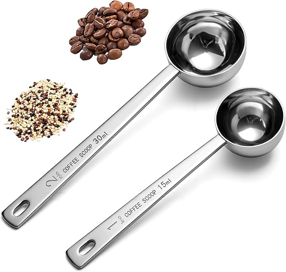 2 Pack Coffee Scoop, 1&2 Tbsp, Long Handle, 304 Stainless
