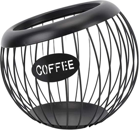 Metal Coffee Pod Holder Wire Coffee Pods Storage Basket Espresso Capsule Storage for Home Kitchen Cafe Hotel (Black spherical)
