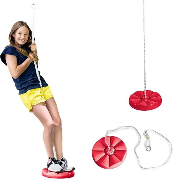 Squirrel Products Heavy Duty Red Disc Tree Swing with Rope for Outdoor Play - Easy DIY Addition to Playset or Tree