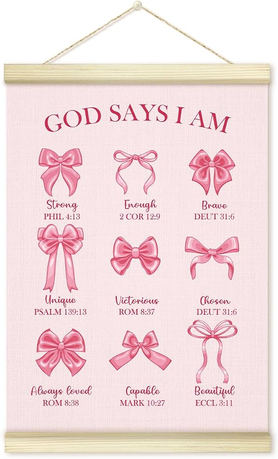 Pink Bow Christian Poster Hanger Frame, Inspirational Bible Verses Poster Frames Artwork Canvas Wall Art Prints, Positive Affirmantions Wall Decor Art Prints Hanging For Home Bedroom 12x16 Inch - 17
