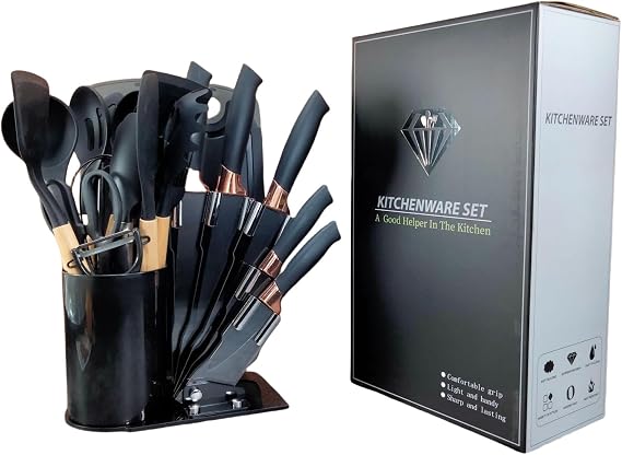 Restaurant Kitchen 20-Piece Utensil Set, Multi-functional, Non-Stick Spatula, Spoon, Knife, Multiple Color Options, Cookware Set Black