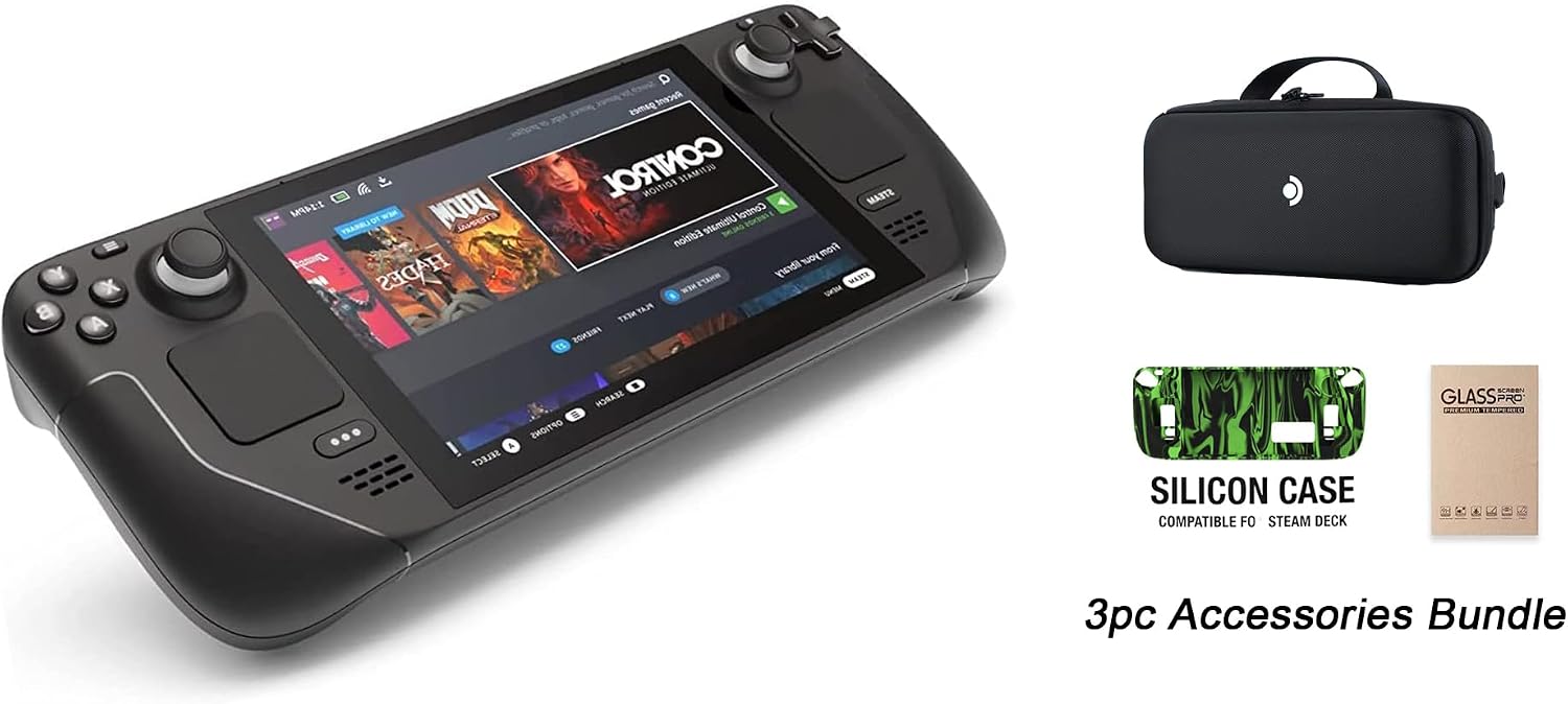 Valve Steam Deck 256GB Handheld Gaming Console with Carring case, 1280 x 800 LCD Display, Bundle Silicone Soft Cover Protector & Tempered Glass Film