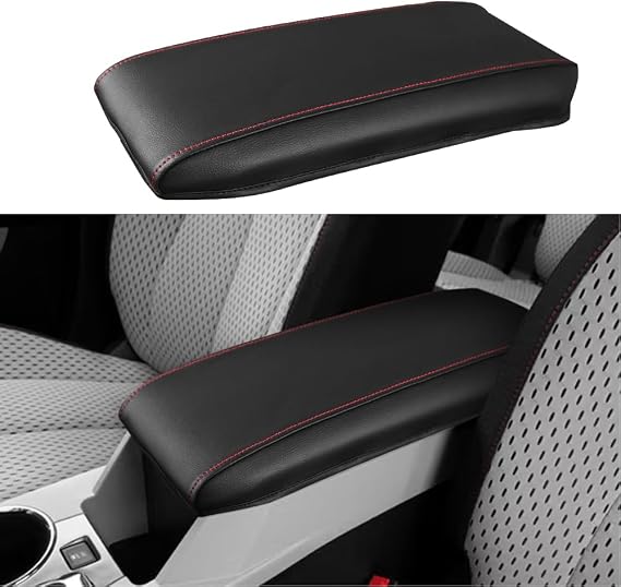 DEYTOP Center Console Cover for Chevy Equinox 2010-2017 Accessories Armrest Cover for GMC Terrain 2010-2017 Accessories Armrest Pad (Black with Red Stitches)