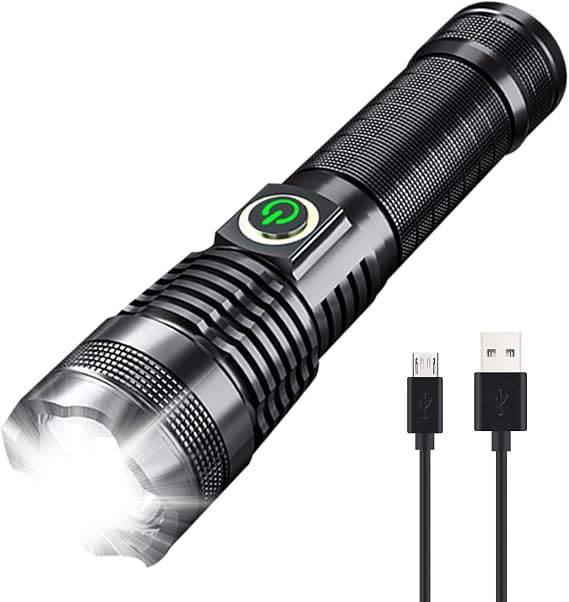 Handheld Flashlight Rechargeable LED Tactical Flashlight with 5 Modes Waterproof for Camping Hiking Outdoor Biking Emergency Self Defense