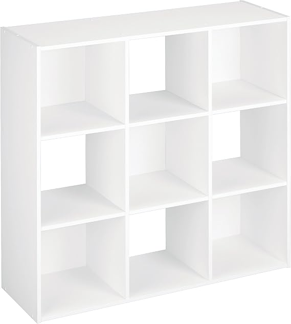 ClosetMaid 9 Cube Laminated Wood Reversible Stackable Open Bookcase Display Shelf Storage Organizer for Home and Office Organization, White | Display Shelf Storage Organizer for Home and Office Organization, White