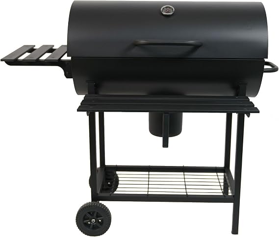 Charcoal BBQ Grill, Black, Food Grade Steel, 44x26x38 Inches, Portable Outdoor Barbecue with Wheels, 3 Types Available