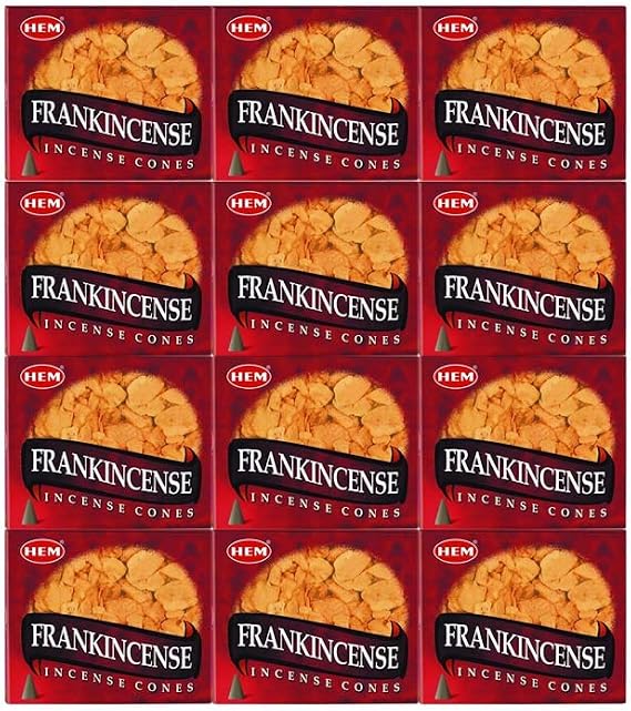 HEM Frankincense Incense Cones (Pack of 12-120 Count) | Long Lasting Aroma | for Positivity, Stress Relief, Air Purifier & Pooja