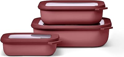 Mepal Multi Bowl Cirqula 3-Piece Set Food Storage Container with Lid - Suitable as Airtight Storage Box for Fridge & Freezer, Microwave Container & Servable Dish - 500, 1000, 2000ml - Vivid mauve
