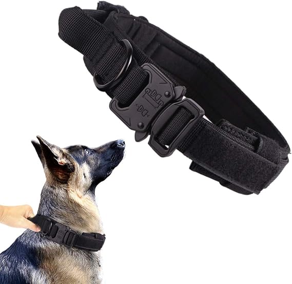 Tactical Dog Collar Adjustable Military Nylon Dog Collar with Control Handle and Heavy Duty Metal Buckle for Medium and Large Dogs (Black,S)