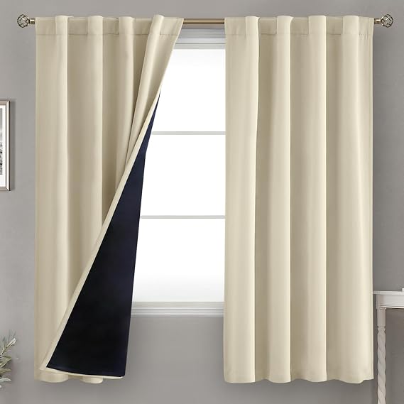 BGment Blackout Curtains 63 Inch Length 2 Panels Set for Bedroom, Beige | Double Layer, Heat Light Blocking, Full Room Darkening, Thermal Insulated, Noise Reducing, Rod Pocket Back Tab, 38 x 63 Inch