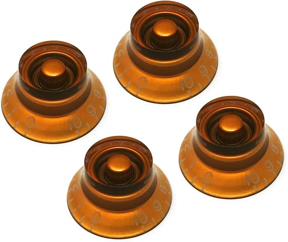 Amber Top Hat Bell Knobs Left Hand (Lefty) Compatible with Gibson Les Paul Electric Guitar (Set of 4) Fits 24 Fine-Spline USA (Imperial) Split Shaft Pots Recessed LB24US-AM4