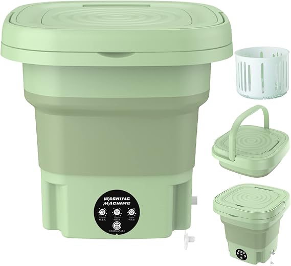 Portable Washing Machine, 8L High Capacity Mini Washer with 3 Modes Deep Cleaning Half Automatic Washt, Foldable Washing Machine with Soft Spin Dry for Socks, Baby Clothes, Towels, Delicate Items