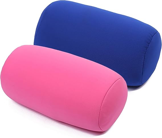 Microbead Neck Roll Pillow 2 Pcs Squishy Neck or Back Support Tube Bean Pillow Cervical Cylindrical Cushion Sleeping Pillow for Home Bed Sofa Travel Rest 11.8 x 6.3 Inch Pink and Blue