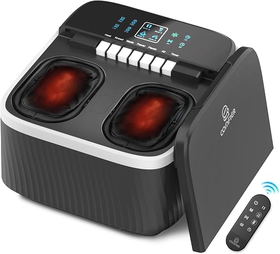 COMFIER FSA Eligible Foot Massager with Heat, Shiatsu Foot Massager Machine for Neuropathy Plantar Fasciitis, Squeeze & Rolling Foot Massage, Remote Control & Piano-Key Button