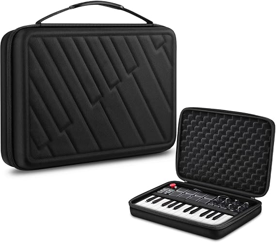 FINPAC Semi-Hard Carrying Case for AKAI Professional MPK Mini MKII & MK3 | MPK Play | Alesis V Mini 25 Key USB MIDI Keyboard Controller Case with Cable Slot for Business, Travel, Black