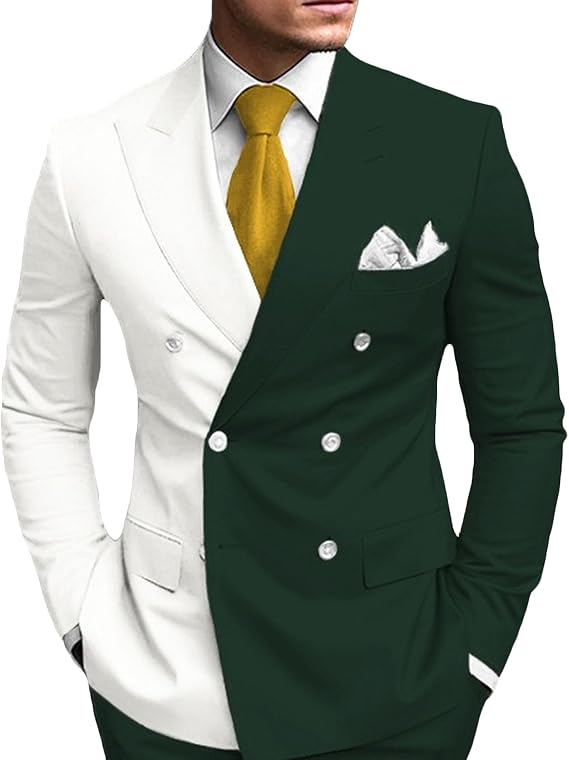 Men's Stylish Slim Fit Button Blazers Printed Notch Lapel Double Breasted Suit Jackets Dinner Prom Party Wedding Sport Coat