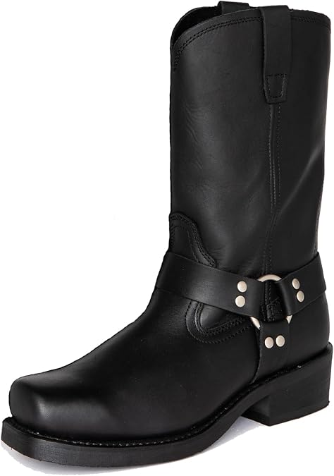 Motorcycle Boots Men Harness Straps Mid Calf Pull On Boots for Men Pu Leather Men's Western Boots