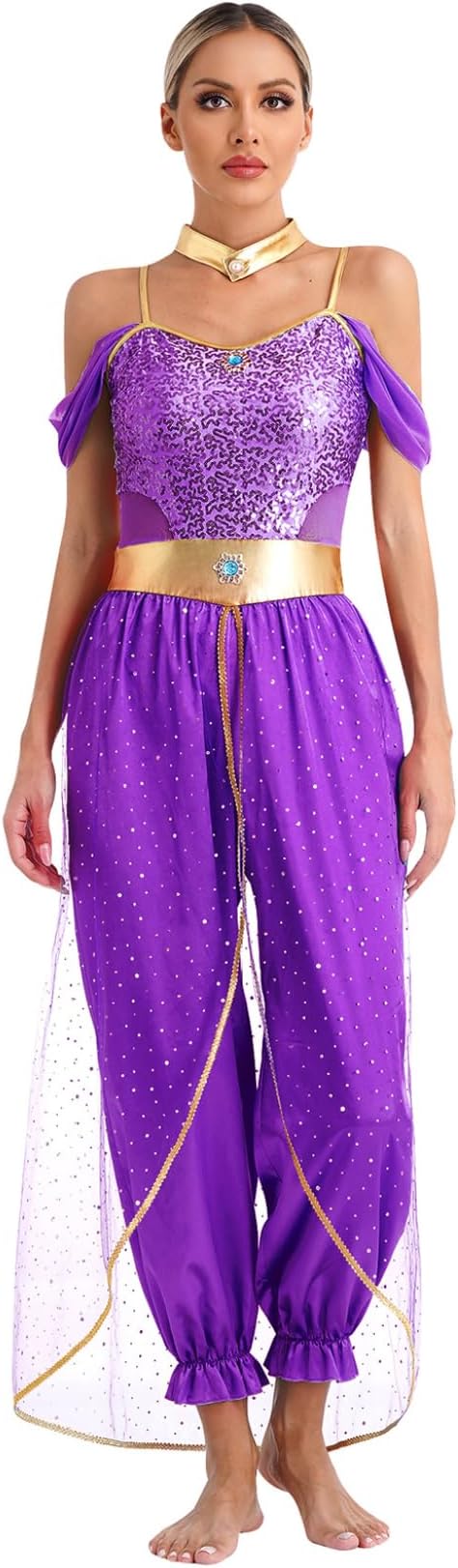 Women's Arabian Princess Costume One Piece Harem Pants Jumpsuits Belly Dance Halloween
