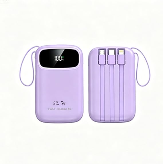 Power Bank 22.5W Fast Charging Built-in 3 in 1 Charging Cable LED Digital Portable Hand Cord Self-Charging Cord 20000mAh