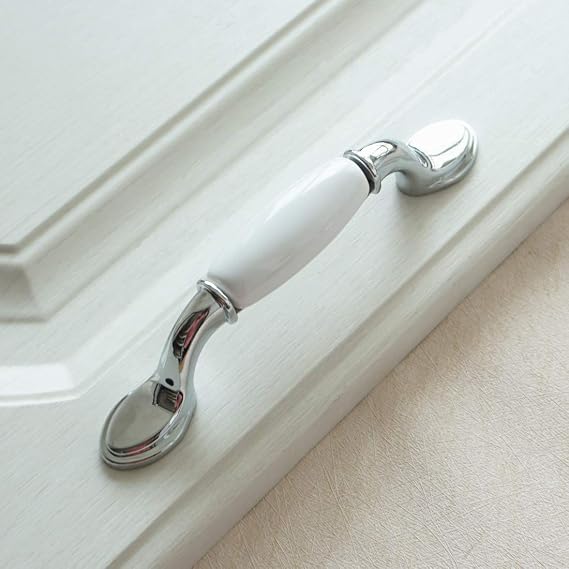 3" 3.75" 5" 6.3" White Ceramic Dresser Drawer Pull Handles Kitchen Cabinet Door Knobs Silver Furniture Knob Handle 76 96 128 160mm (3" Hole Centers)