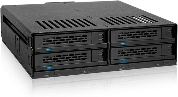 ICY DOCK ExpressCage MB324SP-1B 4 Bay 2.5 SATA/SAS HDD SSD Hot-Swap Mobile Rack Enclosure with Tool-Less SSD Mounting Tray for 5.25 Drive Bay (4 x SATA 7pin)