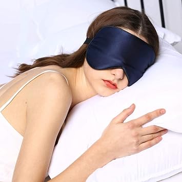 Silk Sleep Mask & Blindfold, Soft Eye Mask with Adjustable Head Strap, Deep Rest Eye Masks for Sleeping Night Eyeshade, Eye Cover for Travel, Shift Work & Meditation Navy Blue