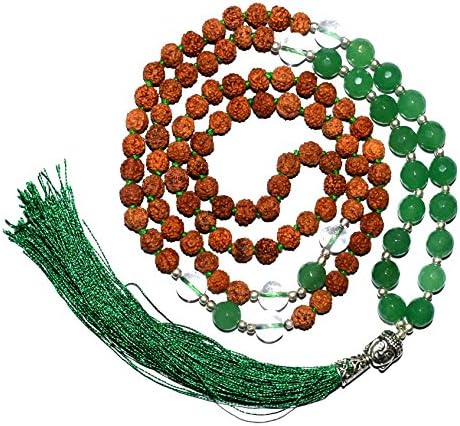 Ramneek Jewels Divya Shakti Green Jade + Rudraksha Buddha Mala Rosary for Reiki & Chakra Healing