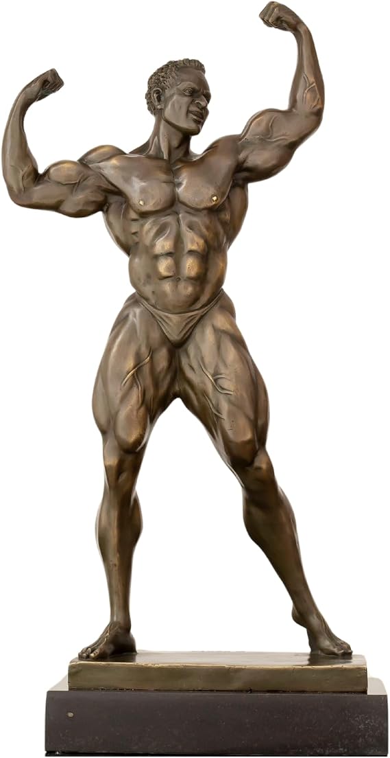 Bronze Bodybuilder Sculpture - Classic Pose, Handcrafted Lost-Wax Method, 100% Bronze Hot Cast, Modern Muscle Man Statue Figure, Premium Artistic Decor for Home Gym (20.9" Bronze)