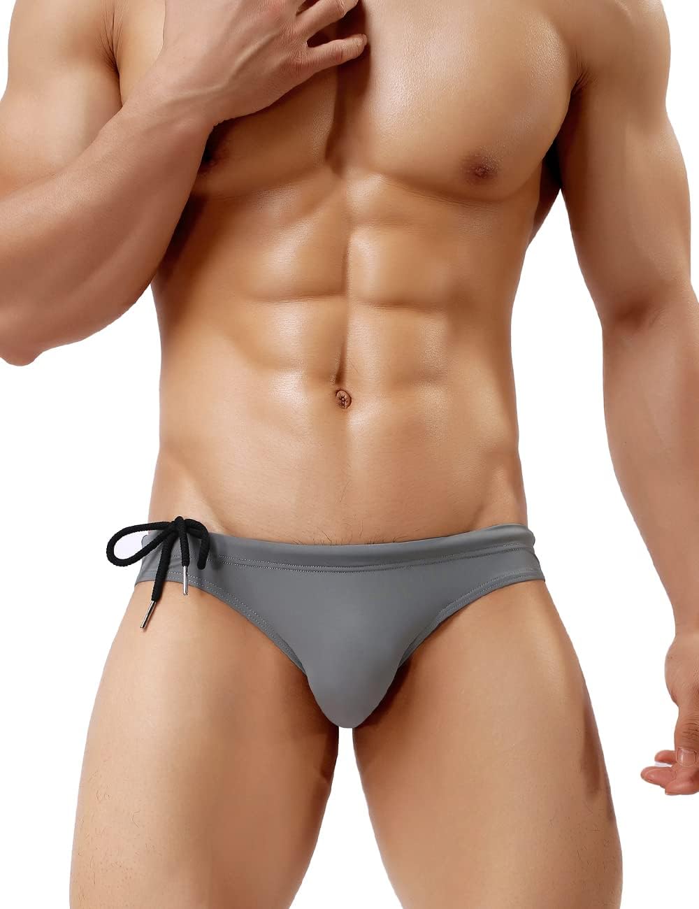 Arjen Kroos Mens Swim Briefs Bikini Swimwear Sexy Solid Color Swimsuit with 3D Pouch and Drawstrings