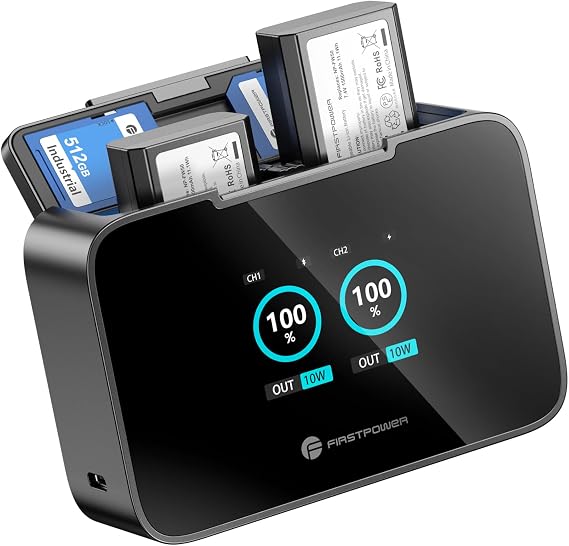 FirstPower NP-FW50 Battery 2-Pack and 20W Fast Dual LCD Charger for Sony ZV-E10, Alpha A6400 A6000 A6300 A6500 A5100 A5000, A7 II, A7, A7S II, A7S, A7R II, A7R, RX10 II III IV Camera
