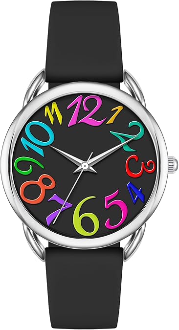 Bisley Watch for Women Big Face Colorful Arabic Numeral Easy to Read Soft Silicone Strap Watch