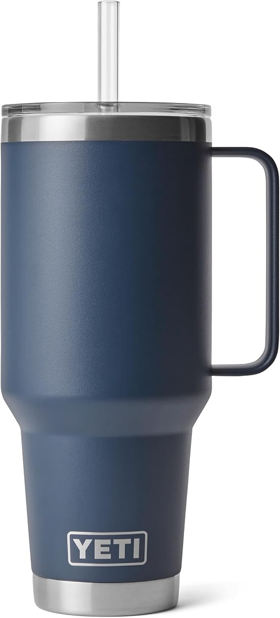 YETI Rambler 42 oz Tumbler with Handle and Straw Lid, Travel Mug Water Tumbler, Vacuum Insulated Cup with Handle, Stainless Steel, Navy