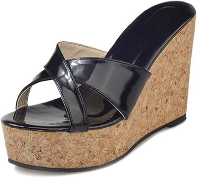 CYBLING Womens Cork Platform Sandals Criss Cross Wedges Slide Sandal Thick Bottom Slip On Shoes