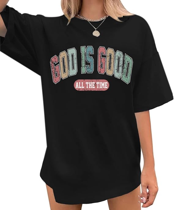 Christian Shirts for Women Oversized God is Good Shirt Religious Jesus Faith Inspirational Tshirt Bible Verse Tee Top