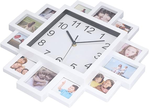 Photo Frame Wall Clock,White Photo Frame Wall Clock DIY Multi Photo Personalized Clock for Home Decor