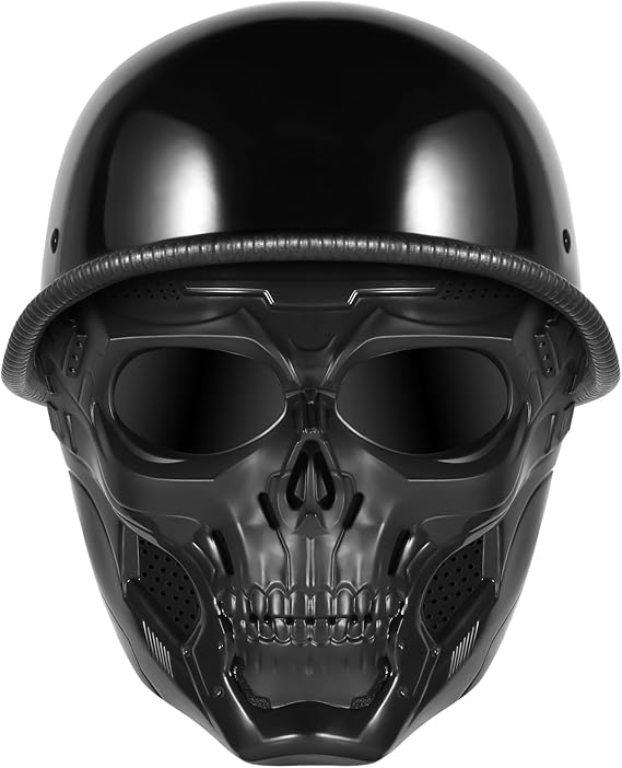 Motorcycle Half Helmets with Face Shield, German Style Motorcycle Helmet for Adult Men Women, DOT Approved Retro Half Shell Helmet for Moped Cruiser Scooter
