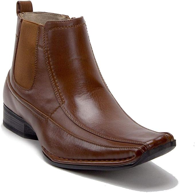 Jazame Men's 87742 Ankle High Zipped Classic Square Toe Chelsea Dress Boots