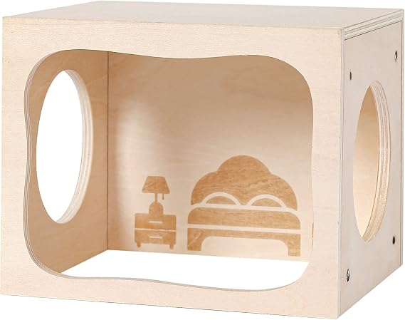 Hamster House Hideaway Wooden Hamster House Small Animal Pet Tunnel Exploration Toy Secret Peeking House Dwarf Hamster, Sirian Hamster, Hedgehog, Rat, MouseBedroom