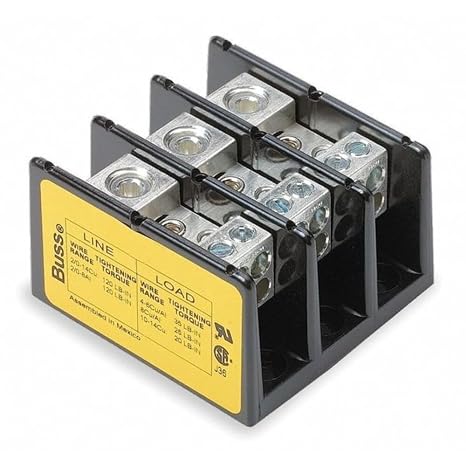 Eaton Bussmann Series 16220-3 Power Distribution Block, 600 Vac, 600 Vdc, 175 A, Three-Pole, SCCR: 10 kAIC, Black, Molded Thermoplastic