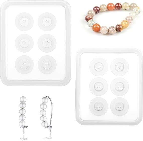 2Pcs Bead Mold, Bead Molds with Hole, Beads Mold for Epoxy Bracelet Molds, Jewelry Molding DIY Jewelry Making Tools Craft Decoration Supplies