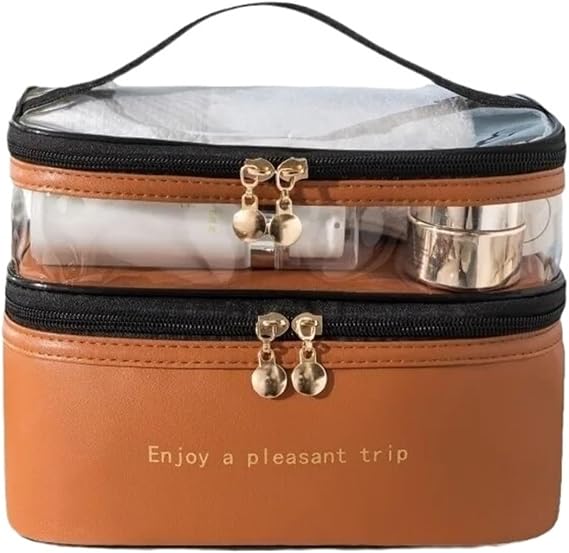 Portable Washing Bag Big Capacity Makeup Bags Waterproof Travel Storage Bag Travel Handbag Cosmetic Storage Bag(Brown)