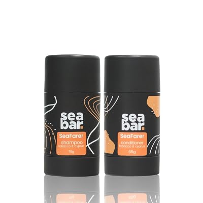 Shampoo & Conditioner Bar Set - All Natural Hair Shampoo - Vegan, Sulfate-Free, Eco Friendly Zero Waste Reusable Packaging with Travel Containers, SeaFarer