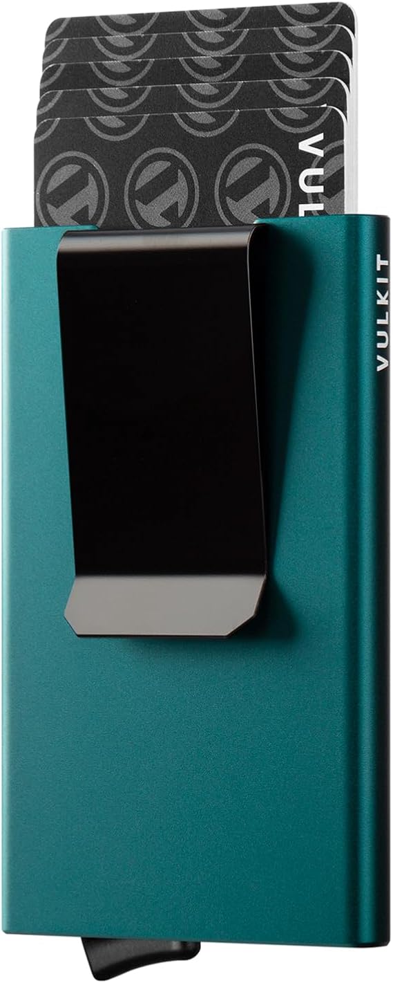 VULKIT Minimalist Wallet With Money Clip, RFID Blocking Pop Up Card Holder Slim Metal Wallet For Men