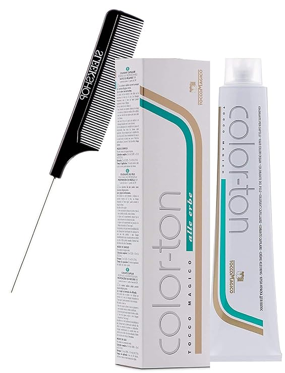 Tocco Magico Color-Ton Alle Erbe Permanent Hair Color Cream (w/Sleek Steel Pin Rat Tail Comb) Haircolor Dye Creme (8N / 8.0 Light Blond)