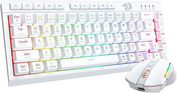 Redragon Wireless Gaming Keyboard and Mouse Combo 60% Portable, White