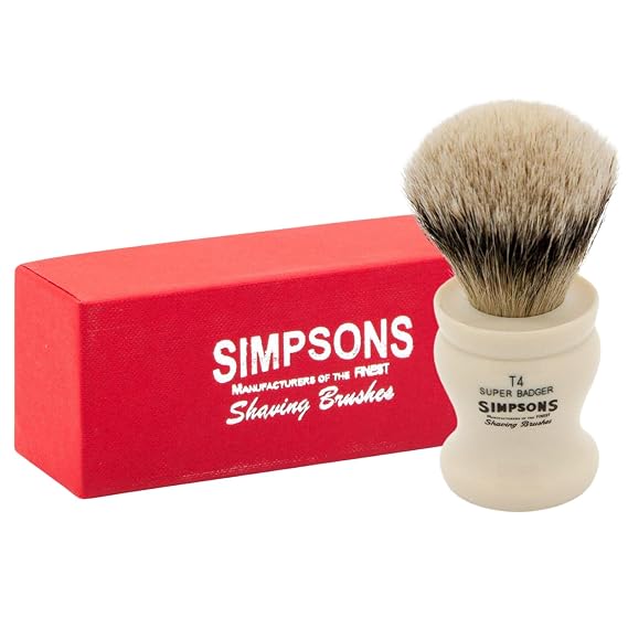 Simpsons Shaving Brush Tulip T4 Super Badger Silvertip - Faux Ivory Handle - Premium Wet Shave Tool for Rich Lather - Extra Soft & Dense - Luxury Shaving Brush for Smooth, Comfortable Grooming