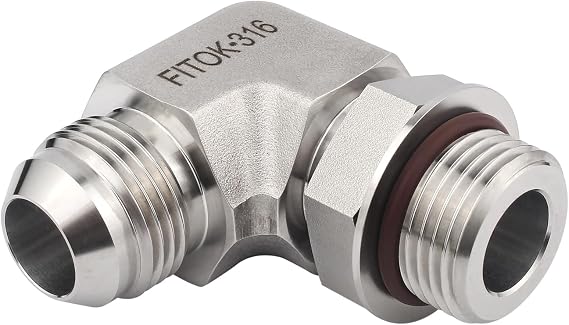 37 Degree Flared Tube Fitting Positionable Elbow 3/4" Male JIC 1 1/16-12 Male SAE/MS Straight Thread 316 Stainless Steel, SS-LP-AN12-ST17