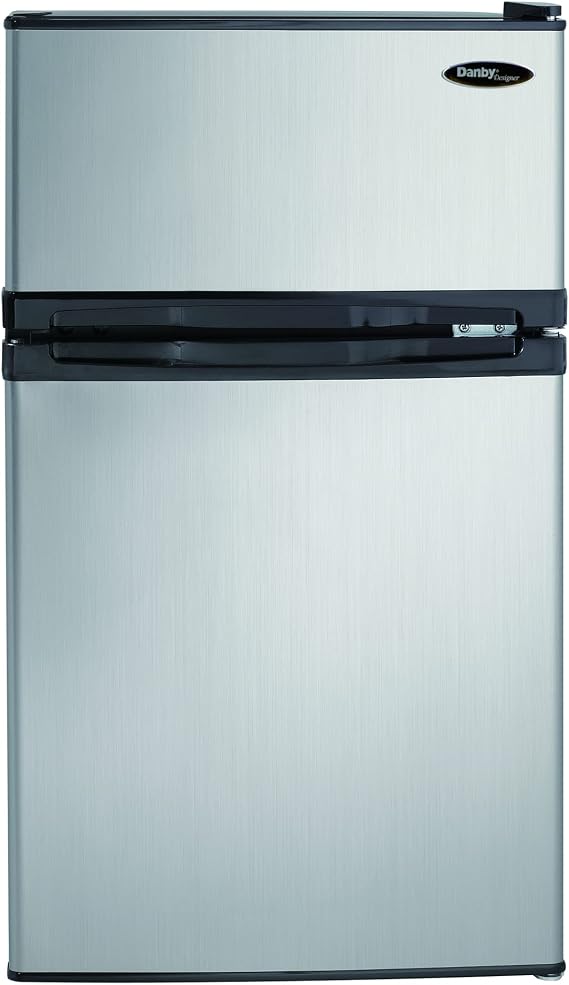 Danby DCR031B1BSLDD 3.1 Cu.Ft. Compact Refrigerator with Freezer, E-Star Rated Mini Fridge for Bedroom, Living Room, Kitchen, or Office, Stainless Look