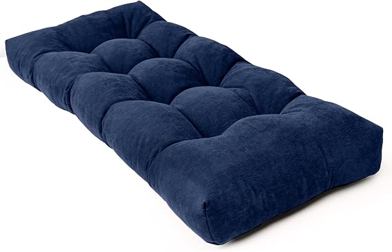 48 Inch Bench Cushion, Tufted Window Seat Cushion with High-Density Memory Foam, Soft Chenille Non-Slip Indoor Furniture Pad for Bay Window, Dining Bench, Entryway(Deep Blue, 48x16x4)