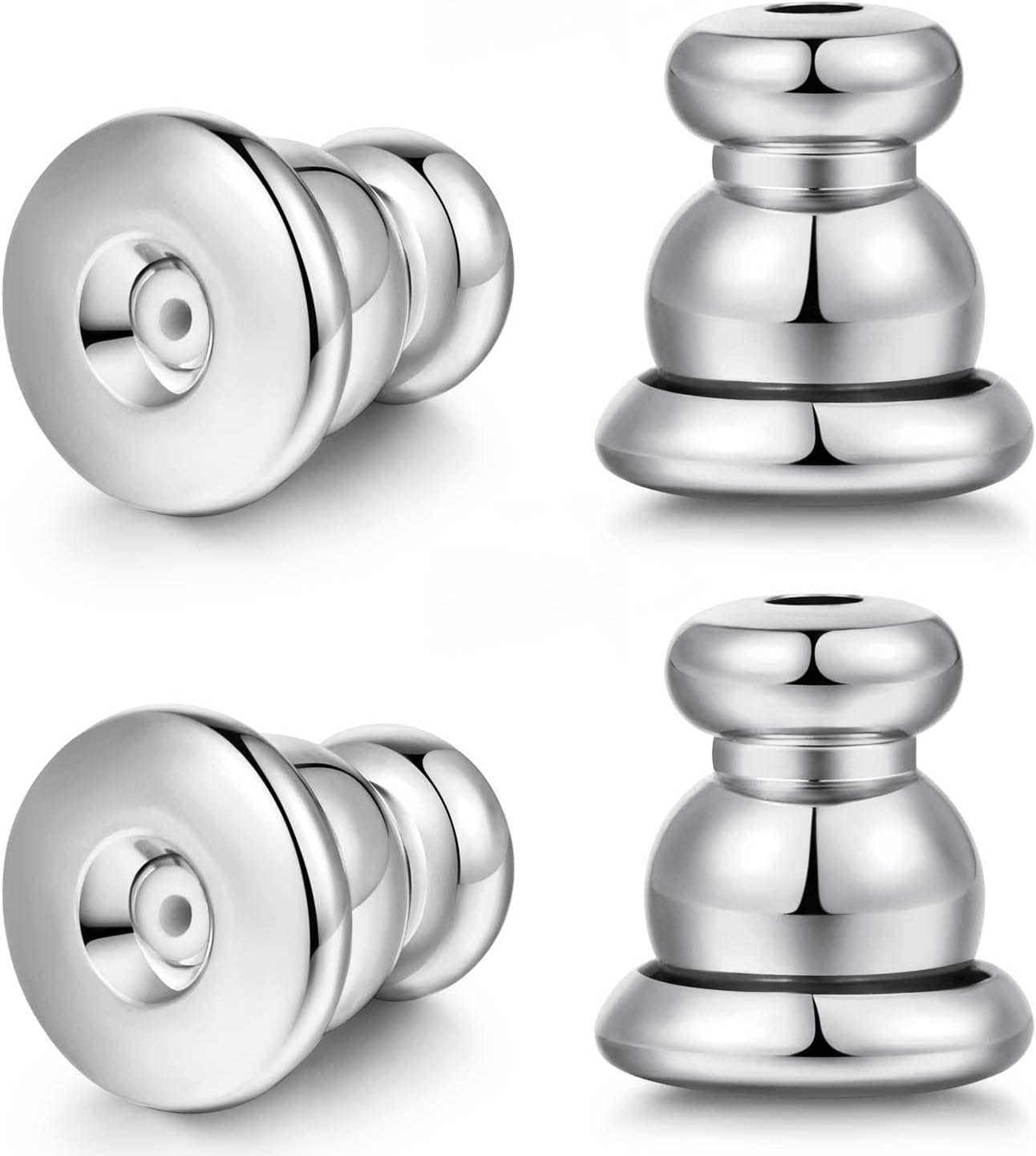 Earring Backs for Studs,18K Gold Bullet Earring Backs Replacements for StudsDroopy Ears, Secure Locking Backings for Sensitive Ears, Hypoallergenic and Comfortable Silver 4 PCS